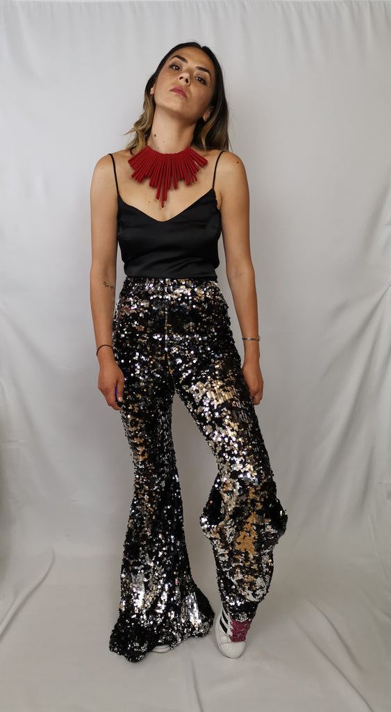 Black & silver sequin trousers - Beyond Label