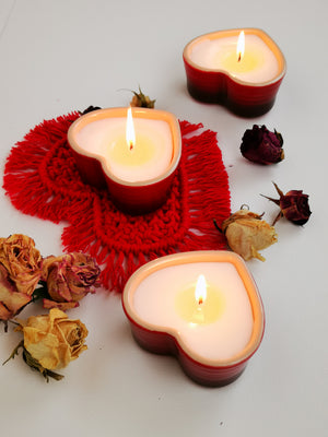 Beyond Label Set of 3 Handmade heart shape scented candles are handcrafted, vegan and eco-friendly. They are made using eco paraffin wax, wicked with lead-free cotton wicks and scented with high-quality paraben-free and phthalate-free fragrance oils.